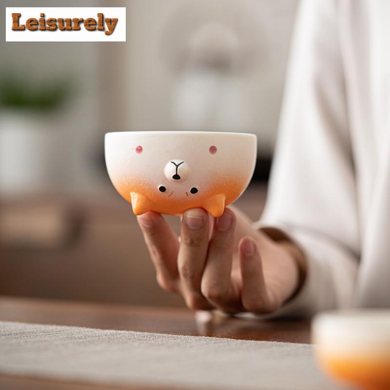 Shiba Inu Barevný přechod Cestovní čajová souprava Sada Ručně vyrobená 1 konvička 3 šálky Čajovar Organizér Přenosná kempingová taška Dekorace Řemeslo