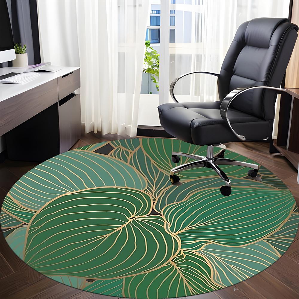 1pc Leaf Pattern Office Round Area Rug, Indoor Mat Suitable ForOffice, Under Office Chairs Bedroom Living Room Home Decor, Room Decot105