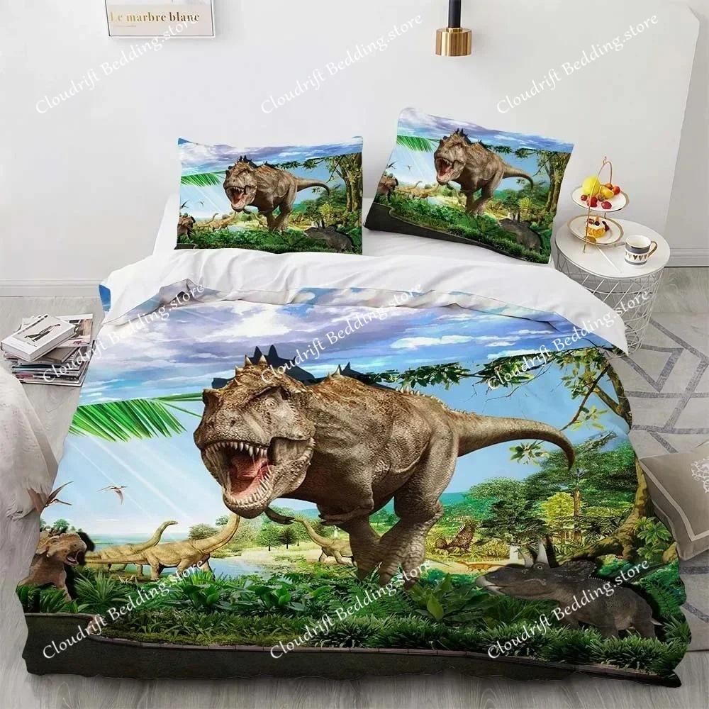 Dinosaur Duvet Cover Set for Kids Boys Girls Polyester King Queen Size Bedding Set Cartoon Wild Animals Comforter Quilt Cover