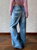 Unisex Retro Distressed Washed Wide-Leg Jeans with Clean Fit Design
