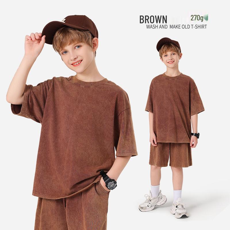 Pure Cotton Retro Short Sleeve Round Neck Loose T-Shirt for Children & Toddlers - Trendy Spring/Summer Kids' Clothing