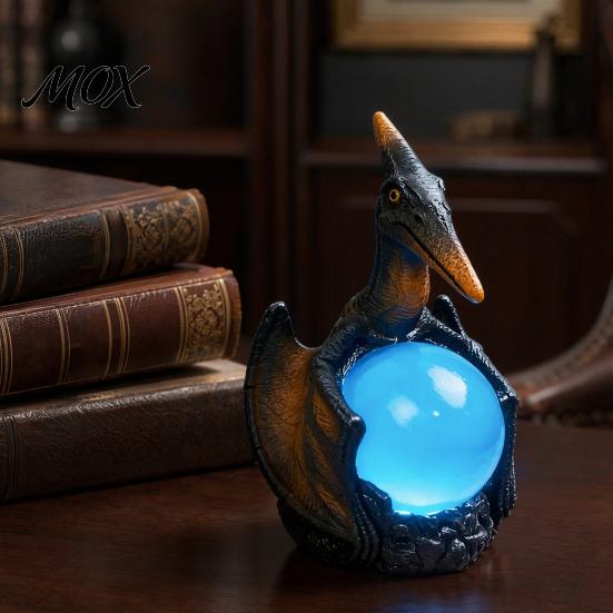 Intricate Dragon Resin Lamp Pterosaur Night Light, Gothic Table with Glowing Faux Crystal Warm Desk Ball, Fantasy Decor for Bedroom Office,