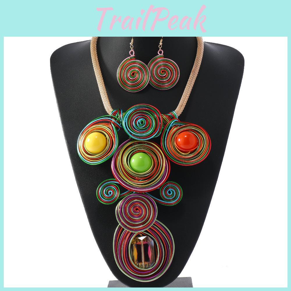 Jewelry Set With Crystal Beads And Aluminum Wire Handcrafted Flower Pendant For Women