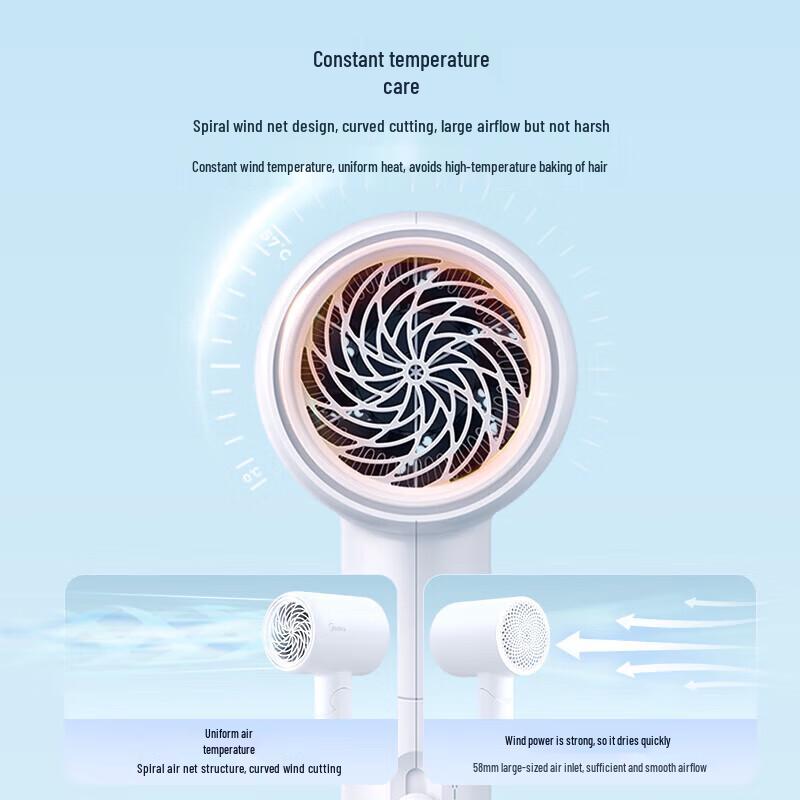 Midea FZ110 1400W Negative Ion Foldable Hair Dryer CN Plug (adapter Included)