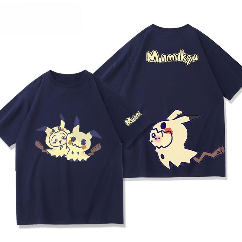 

Милая футболка с мультяшным Покемоном Мимикью, расписанная вручную в японском стиле, для мужчин и женщин, летняя новинка, свободный крой в стиле Харадзюку, повседневный топ с коротким рукавом 4XL