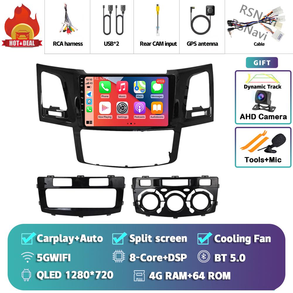 Android 14 Carplay Auto For Fortuner Hilux 2005 - 2014 Car Radio Player Multimedia Stereo Navigation 4G+WIFI Head Unit AI Voice