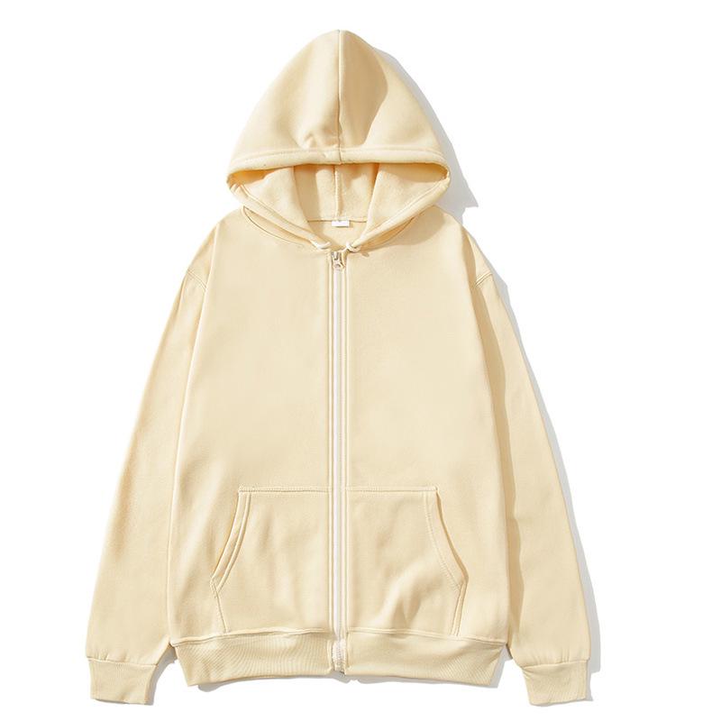 Unisex Solid Color Zip-Up Hooded Sweatshirt Cardigan