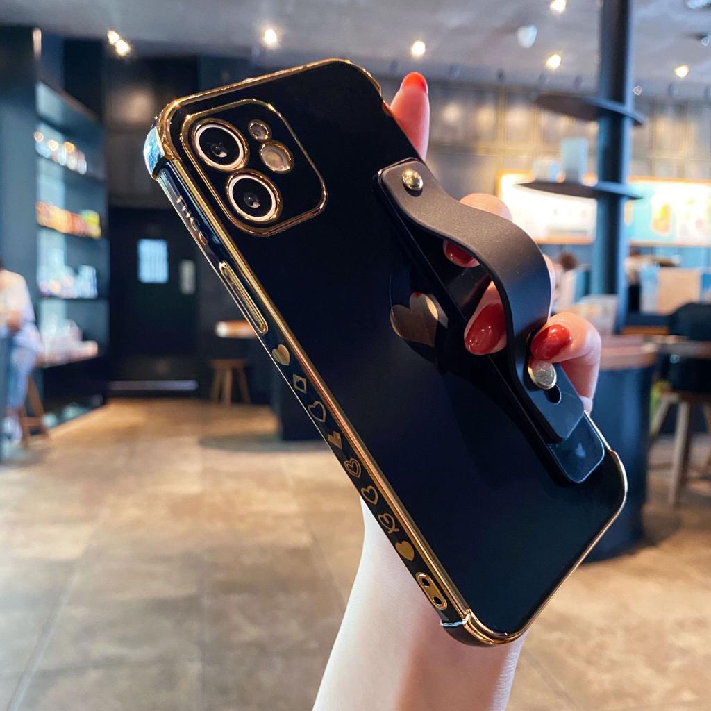 Side electroplating love applies to iPhone17 wristband bracket 16 mobile phone case 15 Apple XSMAX/XR protective case