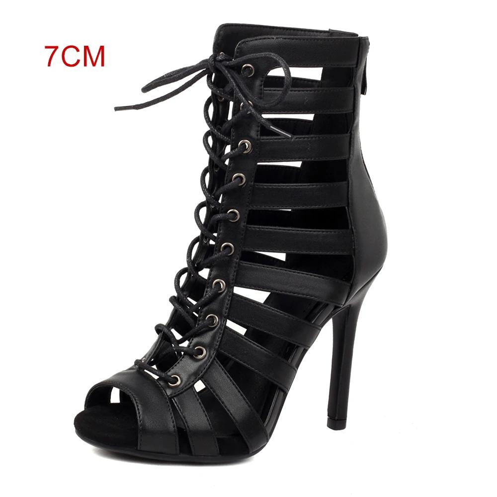 Fashion Peep Toe Summer Shoes Woman Sandals Sexy Hollow Gladiator Ankle Boots Lace-up Thin High Heels Jazz Dance Shoes Female Size 33-46