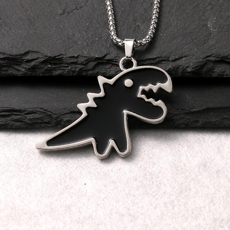 

Черно-белое ожерелье с подвеской в виде динозавра и каплями масла - устойчивая к выцветанию симпатичная цепочка для свитера с животными для пар (Унисекс, Осень/Зима).