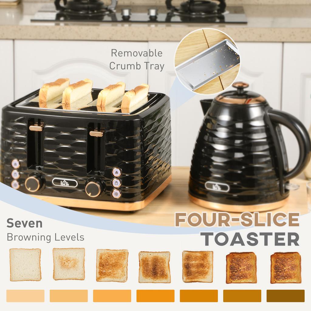 Kettle and Toaster Sets, 3000W 1.7L Rapid Boil Kettle & 4 Slice Toaster with 7 Browning Controls, Defrost, Reheat and Crumb Tray, UK Otter Thermostat