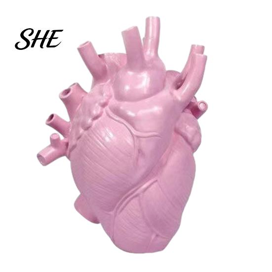 Realistic Heart Sculpture Shaped Flower Vases, Resin Vase, Creative Holder, Modern Art Vase Style Decorative for Home Wedding Valentine Gift
