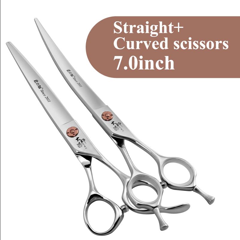 Fenice Japanese Steel 7 Inch Professional Pet Dogs Grooming Scissors Kit Straight&Curved &Thinner&Chunker&Fluffy Shear Scissors