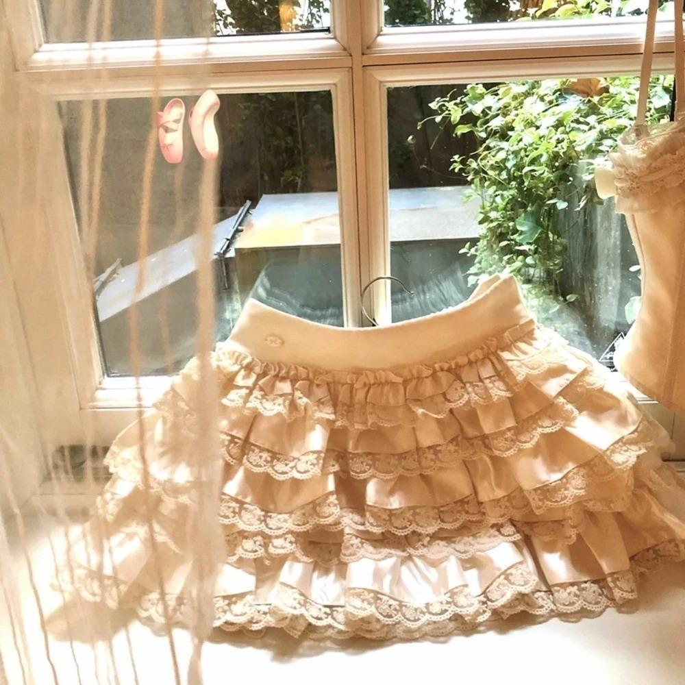 Vintage Bow Lace Sling Top Tank Chic Slim Ruffle Short Skirt Sleeveless Sexy Outfit Fluffy Cake Skirt Spicy Girls