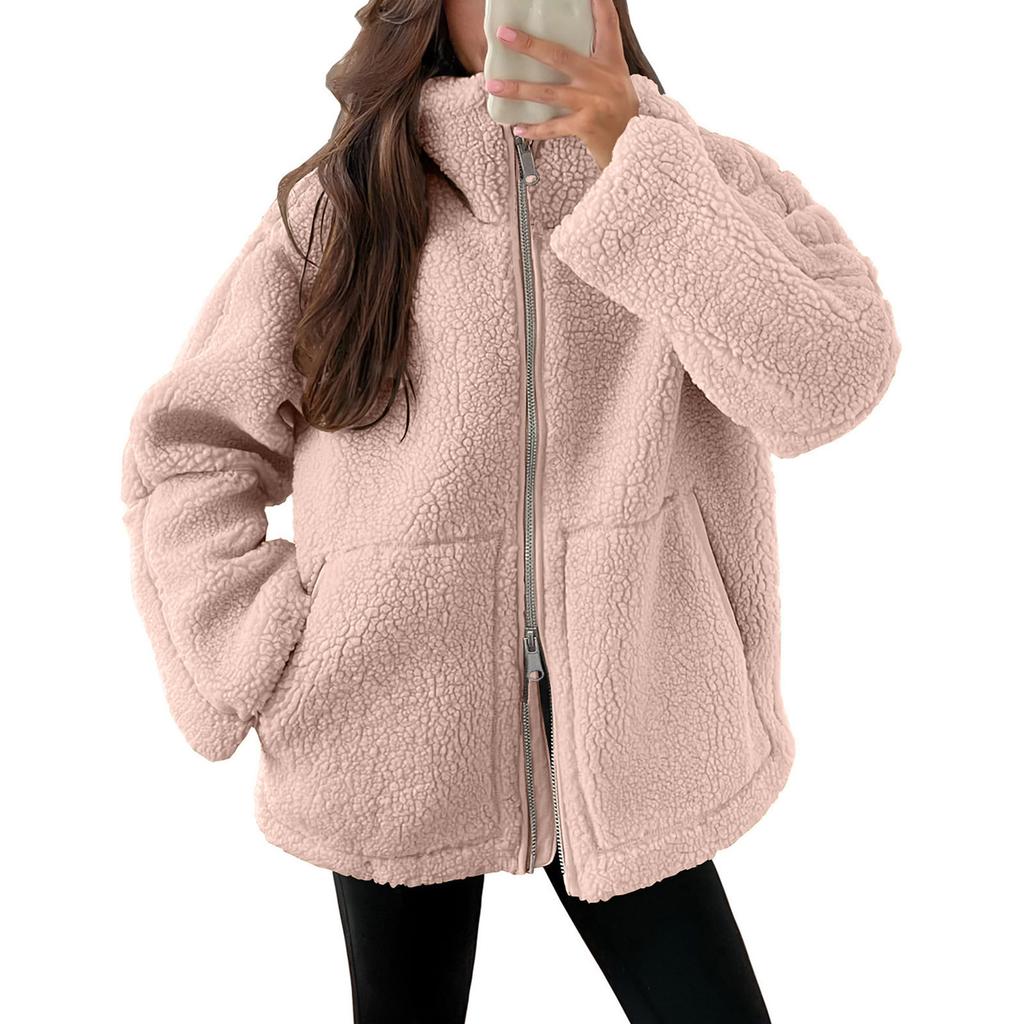 Soft Fleece Zip-Up Jacket with Oversized Pockets