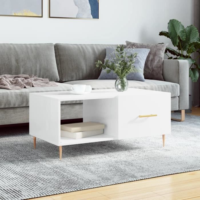 VidaXL Table basse Blanc brillant 90x50x40 cm Bois d'ingénierie 829198