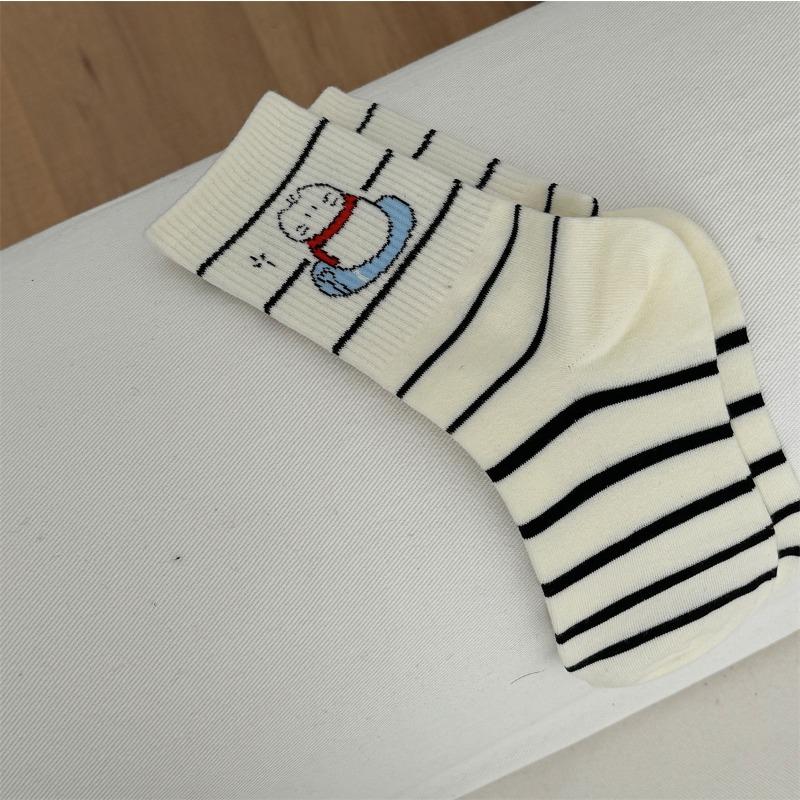 

Милые носки до середины икры с котиками, осенние универсальные влагоотводящие мультяшные полосатые носки с напуском 1 pair