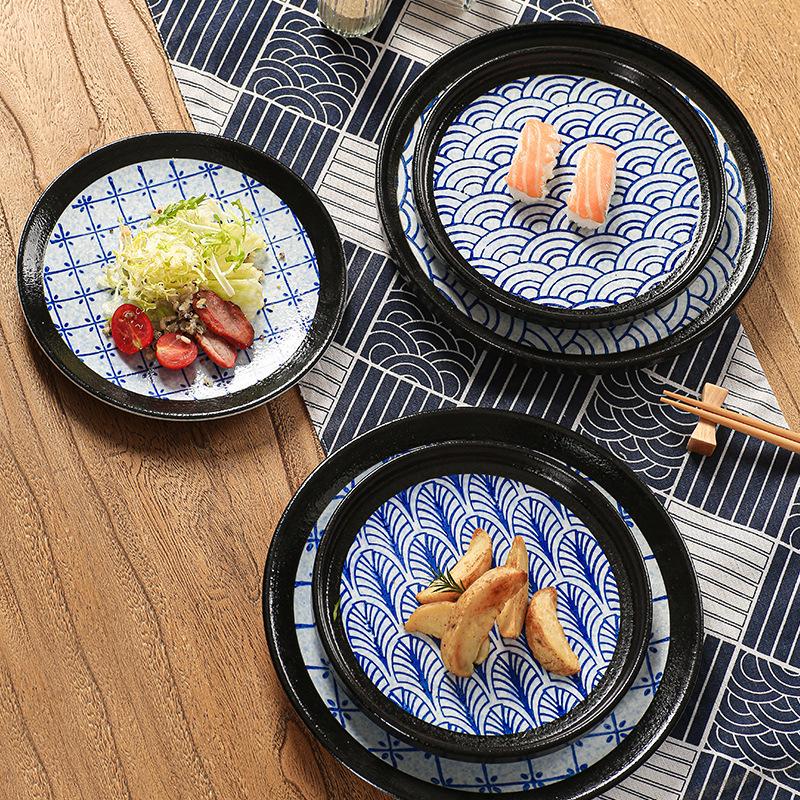 Japanese Classic Blue Pattern Tableware Hotel Style Western Food Plate Deep Plate Household High Value Shallow Plate Ceramic Disc
