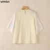 VONDA Summer Women O-Neck Print Splice 3/4 Sleeve Casual Loose Blouse