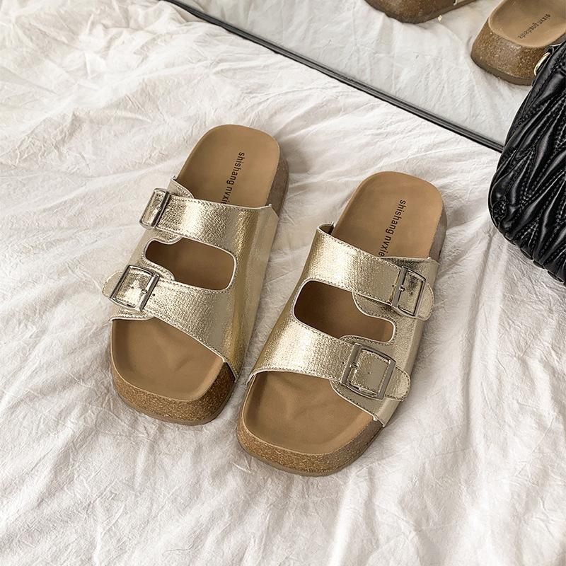 Thick-soled Large-size Sandals Women's Shoes Are Worn Outside, Summer New One-word Drags, Summer 2025 Casual Fashion Lazy Sandals