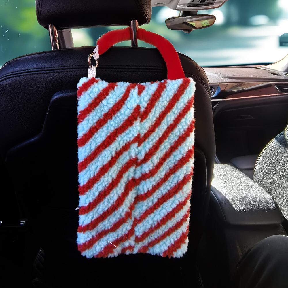 Plush Striped Car Hanging Tissue Dispenser - Multi-functional Home & Car Tissue Holder