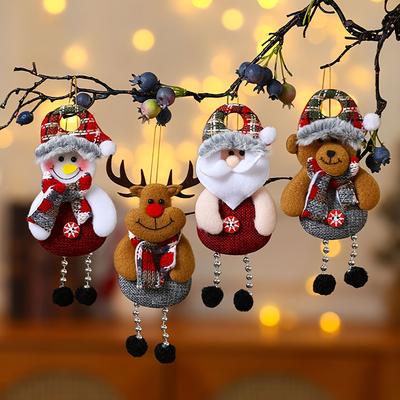 4ks Slavnostní vánoční ozdoby, Rustikální látkový Santa, Sob, Sněhulák, Medvěd, Roztomilá závěsná dekorace na stromeček, Není potřeba napájení, pro domácí kuchyňskou sváteční výzdobu