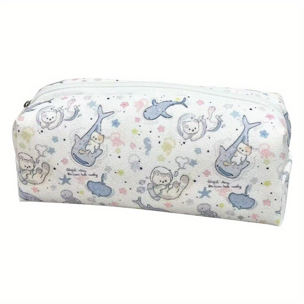

Large Capacity Whale Pen Bag - Cute Whale & Starry Night Design, Durable Fabric School & Office Organizer with Zipper Closure, Spacious Storage for белый