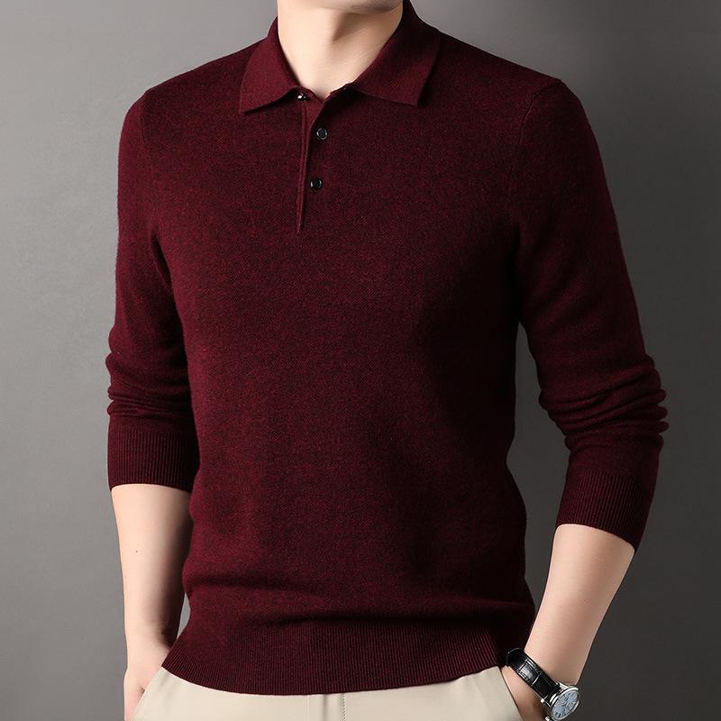 Spring and Autumn Cardigan Men's Lapel Sweater 100 Pure Wool Sweater Bottoming Shirt Dad Top Men's Clothing