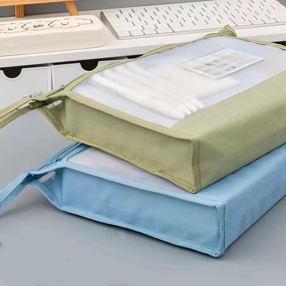 Transparent Mesh File Bag Double Layer Subject File Bag School Handheld Bag  Travel