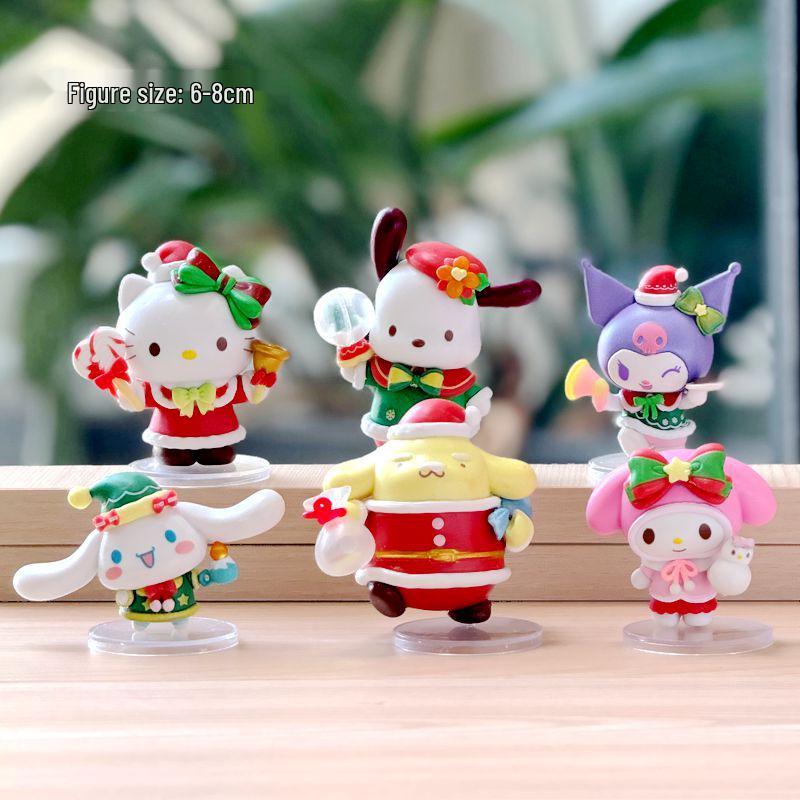 6 Sanrio Christmas Figures: Hand-Painted Cute My Melody & Kuromi Dolls for Girls