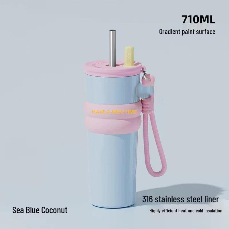 316 Stainless Steel Insulated Travel Mug - Large Capacity Straw Cup for Men & Women