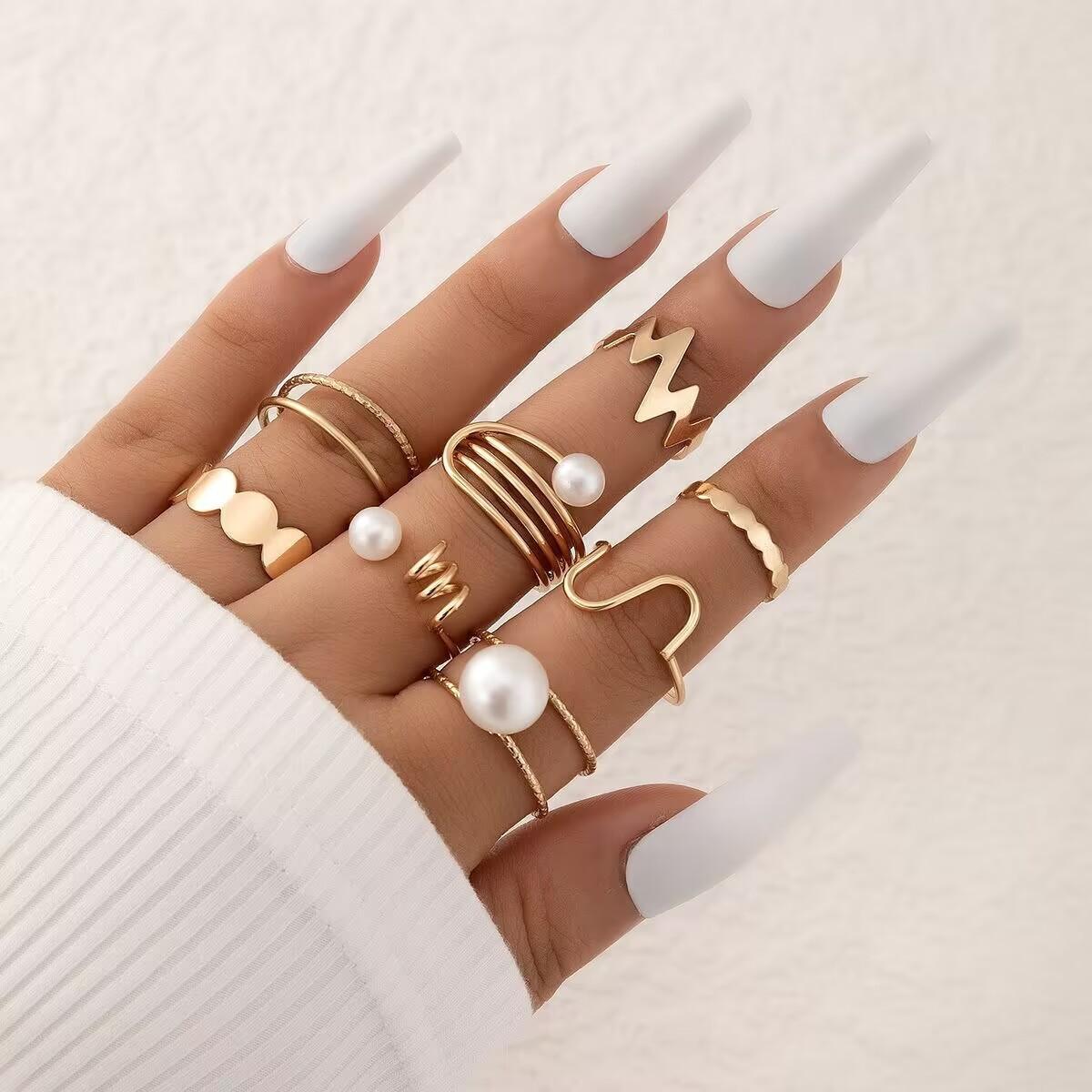 

European and American New Simple Flower Butterfly Ring Set Geometric Twist Leaf Hollow Ten-Piece Ring