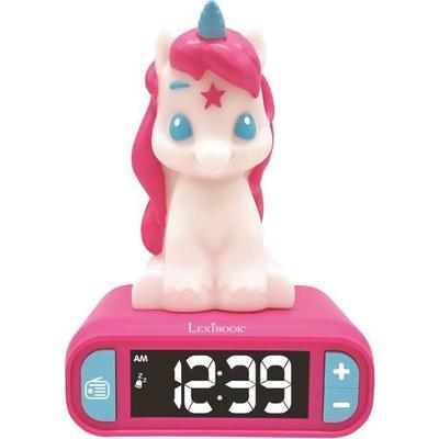 LEXIBOOK Digital Night Light Alarm Clock - Unicorn - 3D Light and Sound - White and Pink - Children's