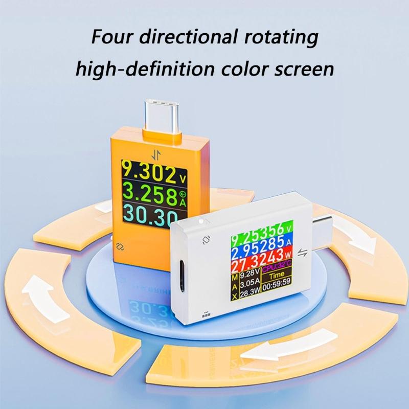 Type C USB Chargers Tester Real Time Voltages Current Monitor LED Screen Accurate for Mobile Devices PowerBanks