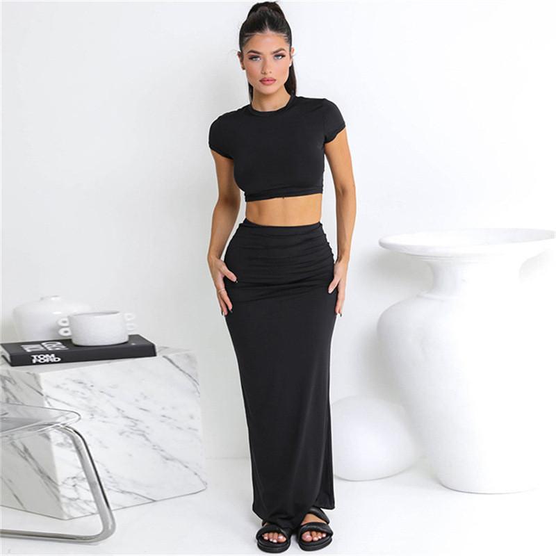 Casual Dames Crop Top en Hoge Taille Rok Set Van Gebreide Stof Voor Zomerse Dagelijkse Kleding