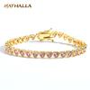 Bezel Setting 5mm Pink CZ Heart Tennis Bracelet Iced Out Colorful 5A Zirconia Female Jewelry for Women Valentine's Day Gift