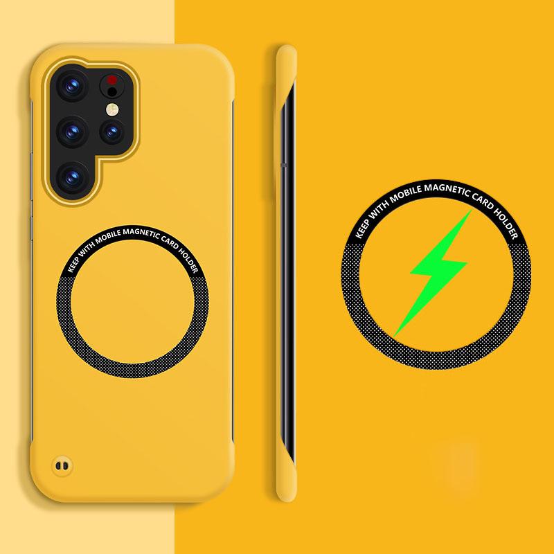 

For Magsafe Magnetic Solid Color Hard PC Not Border Phone Case For Samsung S25 Ultra Edge S23 S9 S10 S20 S21 S22 S24 Ultra Plus Galaxy S23 Ultra жовтий