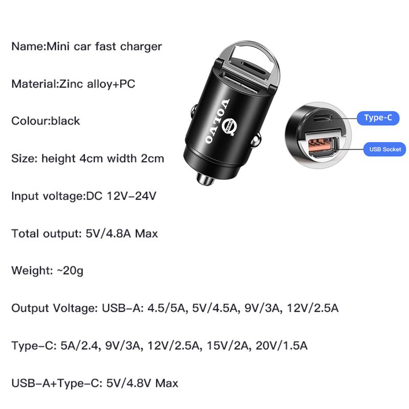 Volvo Car Fast Charger USB Type-C Ports Power Adapter Accessories For V60 V40 XC90 S60 C30 XC60 V50 V70 S90 XC40 S80 T6 V90 EX30