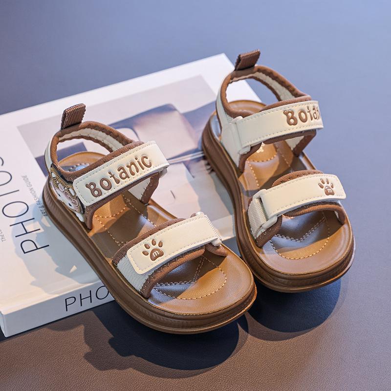 Sandálias Abertas com Velcro para Crianças Verão 2025 - Design Fofo de Gatinho para Meninos e Meninas