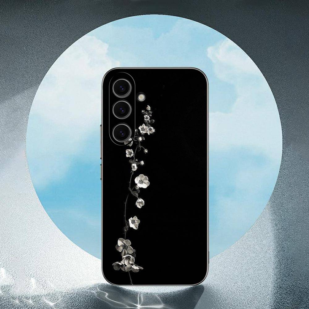 Black White Flower Luxury Black Phone Case For Samsung Galaxy S23 S24 S25 Ultra S22 Plus S21 SamsungS20fe