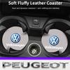 2Pcs Car Logo Coaster Suede Water Cup Anti-Slip Pads Keychain For VW Golf Amarok T5 Phaeton Teramont ID3 Tiguan T-Cross Passat