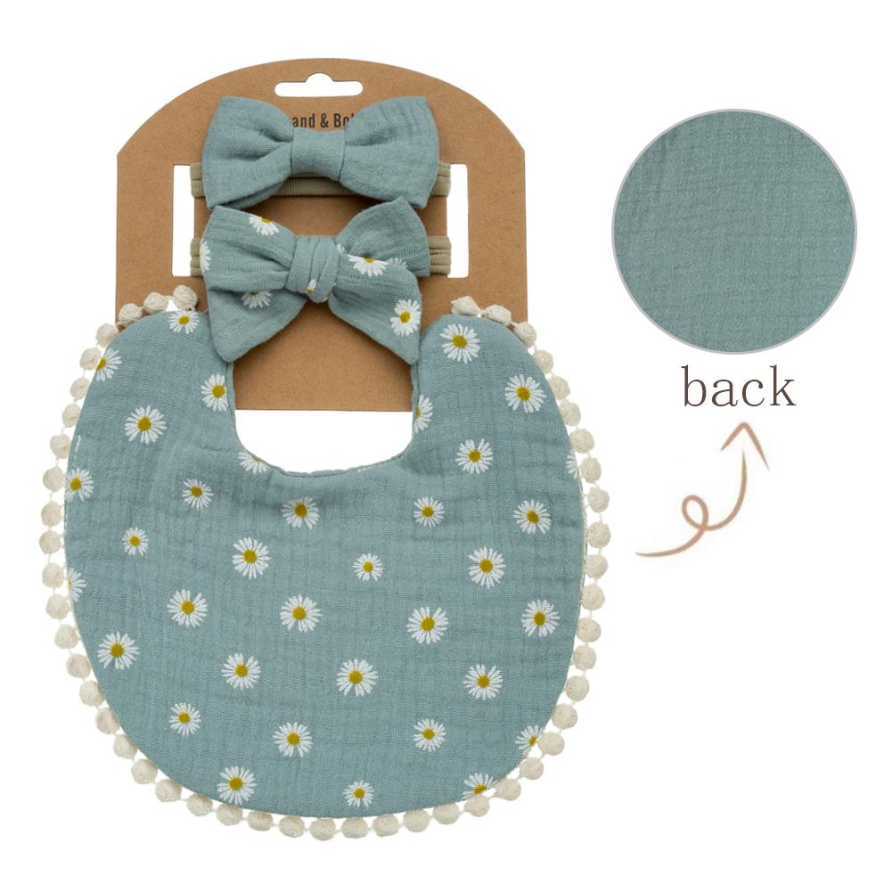 Baby Flower Bibs & Headbands Bow Nylon Hairbands Double Side Saliva Towel Feeding Burp Cloth Scarf Boys Girls Headwear