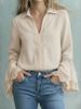Damen Baumwoll-Leinen-Pullover mit Spitzenbesatz - Elegantes einfarbiges Design