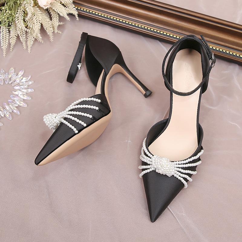 

Luxury Pearl Chain High Heel Women s Shoes Sexy Pumps Pointed Toe Stilettos Elegant Dress Weddings Bridal Party Shoes White 40