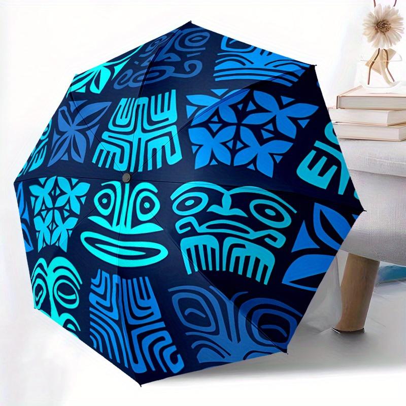 1pc Tiki Patterns Automatic Open/Close Umbrella with One Touch Button,, Windproof Design Lightweight Portable Umbrella for Women & Men6126