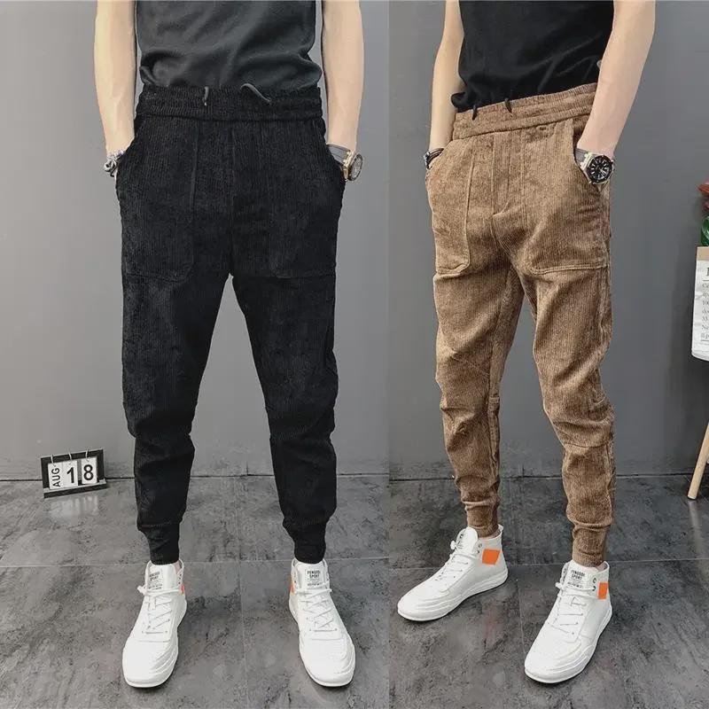 Men's Slim-Fit Corduroy Harem Sweatpants - Plus Velvet, Spring/Autumn Style