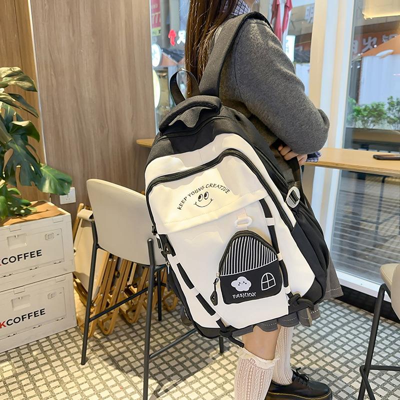 Schoolbag College Style School Bag Women's Versatile Contrast Color Large Capacity Backpack Junior High School High School Student Lightweight