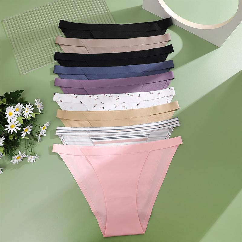 4Pcs/Set Sexy Women Ice Silk Low-waist Panties Female Traceless Briefs Ladies Comfortable Lingerie G-String Underpants