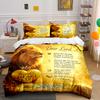 Lion & Prayer Themed Bedding Set - Gold Bedding Set (1 Duvet Cover, 2 Pillowcases, Duvet Not Included)