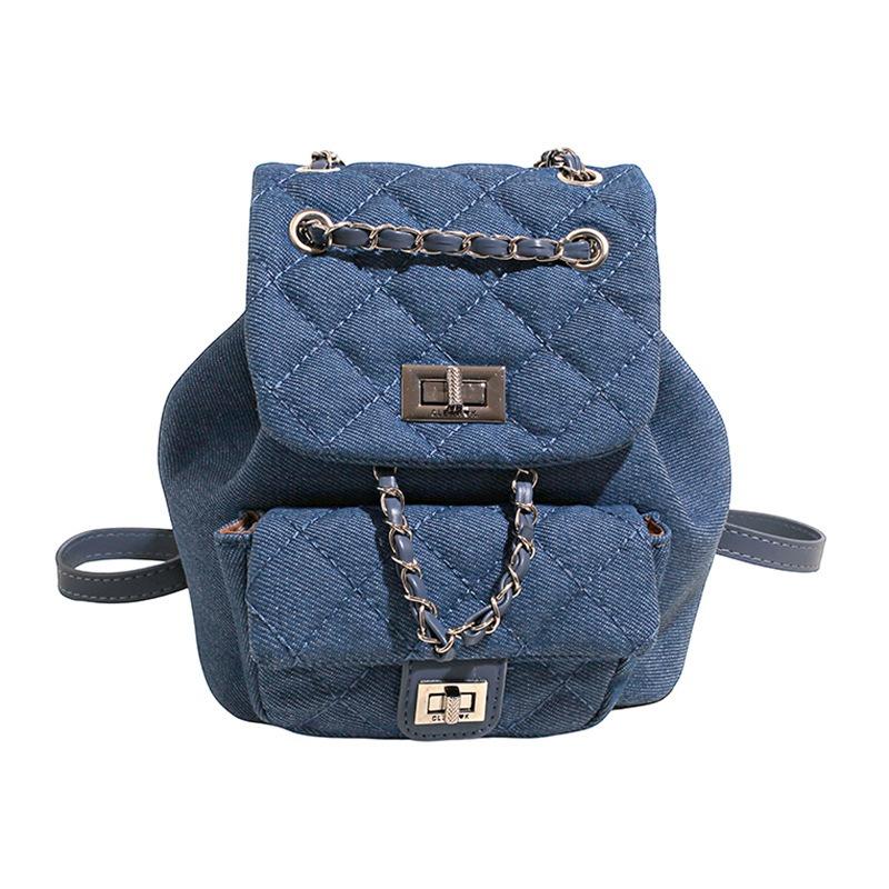 Denim rhombus backpack women's summer new fashion chain small bucket bag